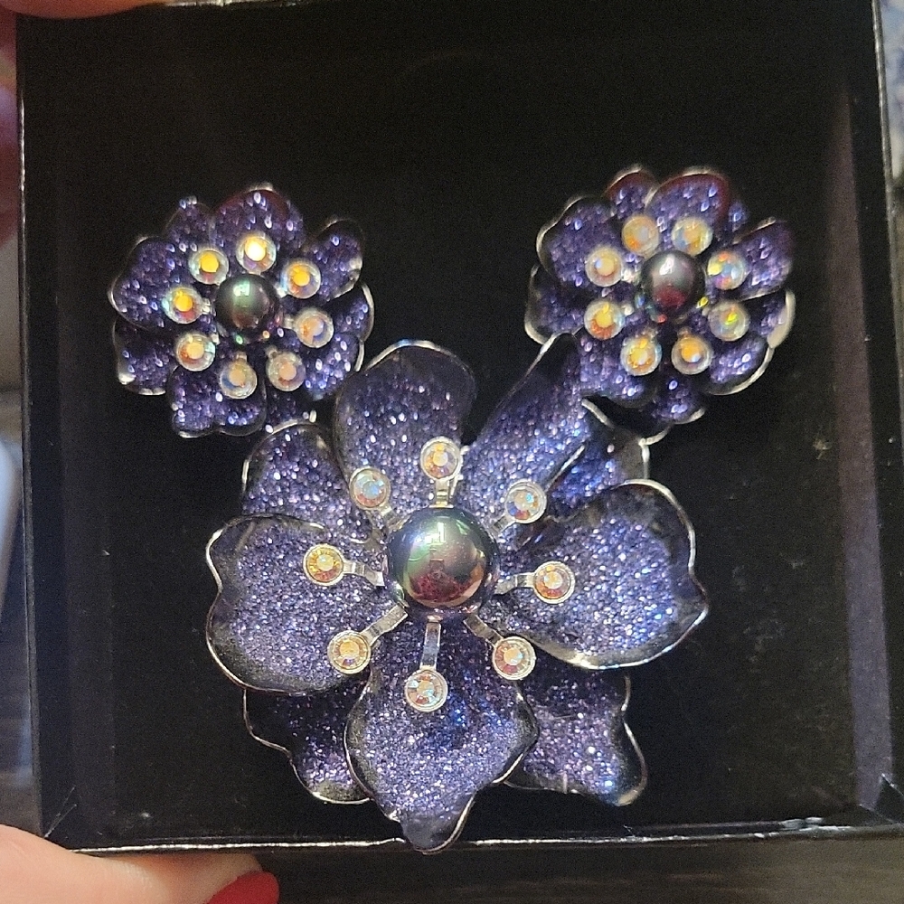 Vintage Joan Rivers Flower Brooch And Earring Set In Box
